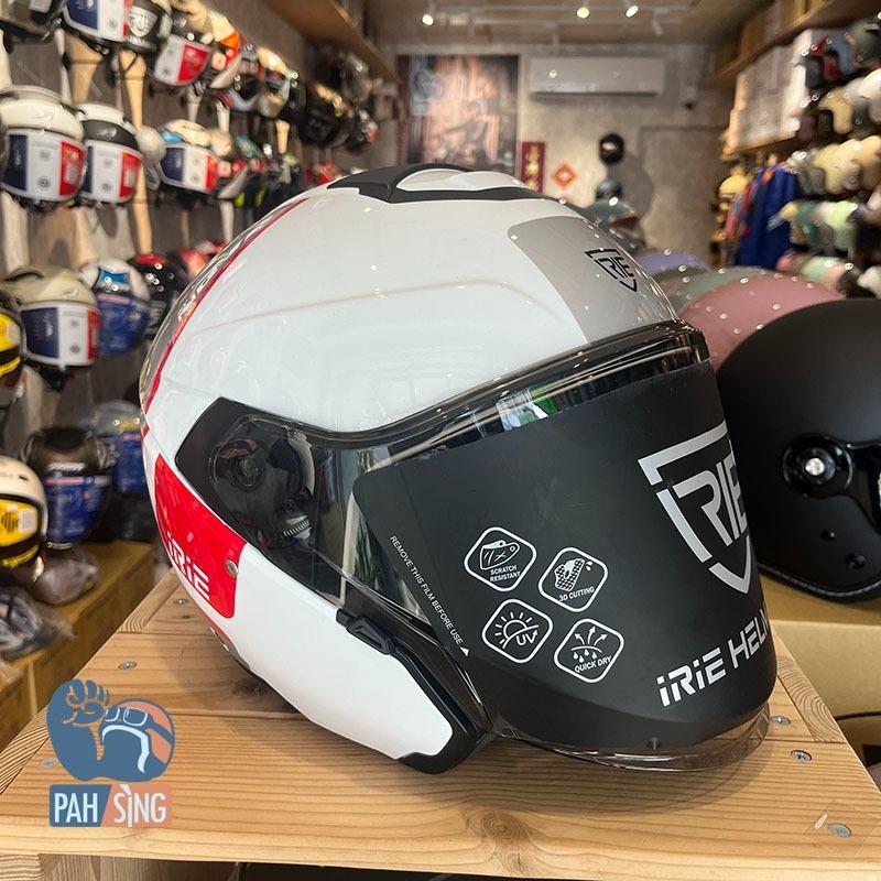 [嘉義安全帽] IRIE NOVA 2.0 亮白紅 大帽殼 再贈淡茶鏡片 四分之三 內墨鏡 安全帽-細節圖4