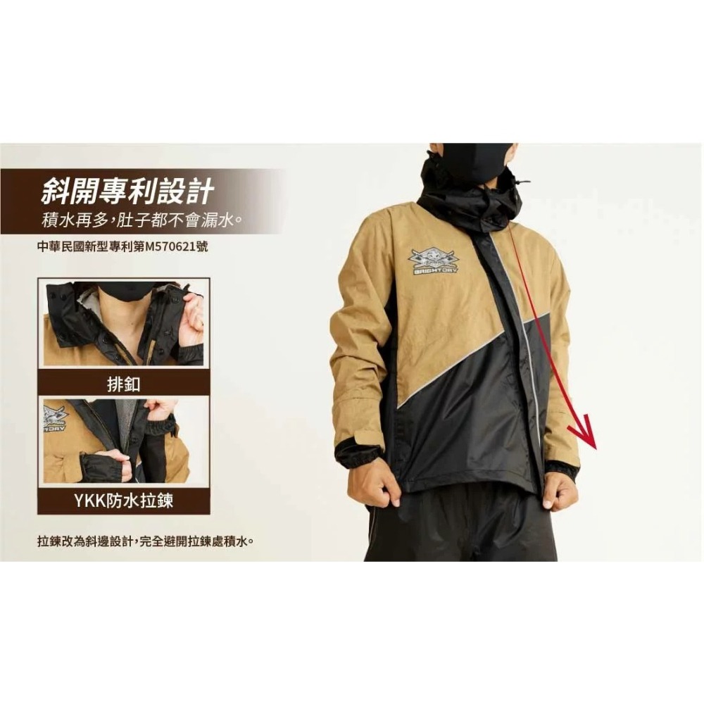 [奧德蒙] Outperform 背包款 終結者斜開專利兩件式風雨衣 卡其色 免運-細節圖4