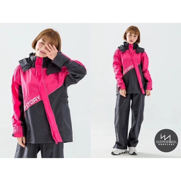 [奧德蒙] Outperform 終結者斜開專利兩件式風雨衣 桃紅 免運-細節圖2