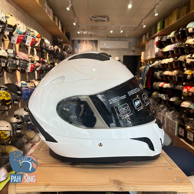 [嘉義安全帽] ZEUS 827 素白 亮白 全罩 安全帽 內墨鏡全罩-細節圖3