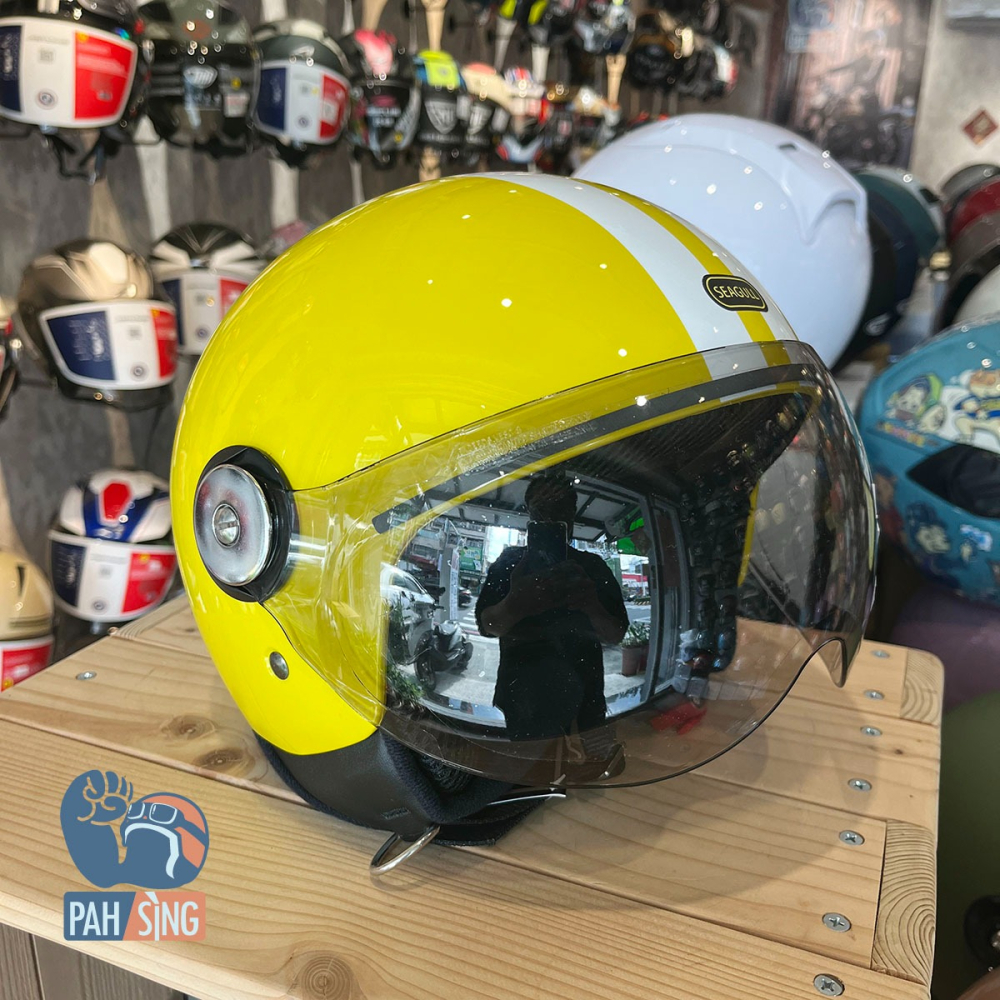 [嘉義安全帽] Penguin 海鳥 781 SEAGULL 復古素色飛行帽 GOGORO同款 黃白 亮面黃白線-細節圖2