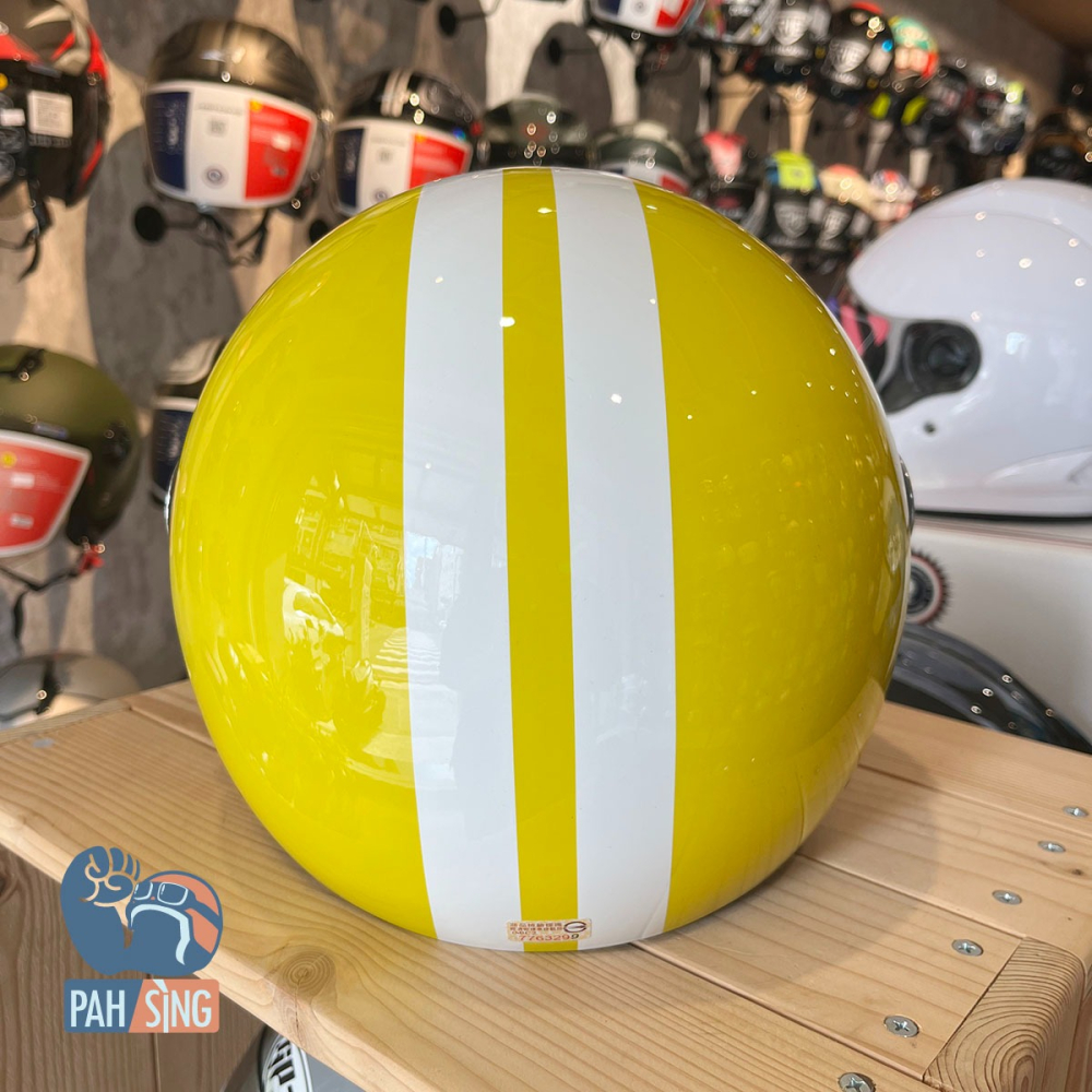 [嘉義安全帽] Penguin 海鳥 781 SEAGULL 復古素色飛行帽 GOGORO同款 黃白 亮面黃白線-細節圖3