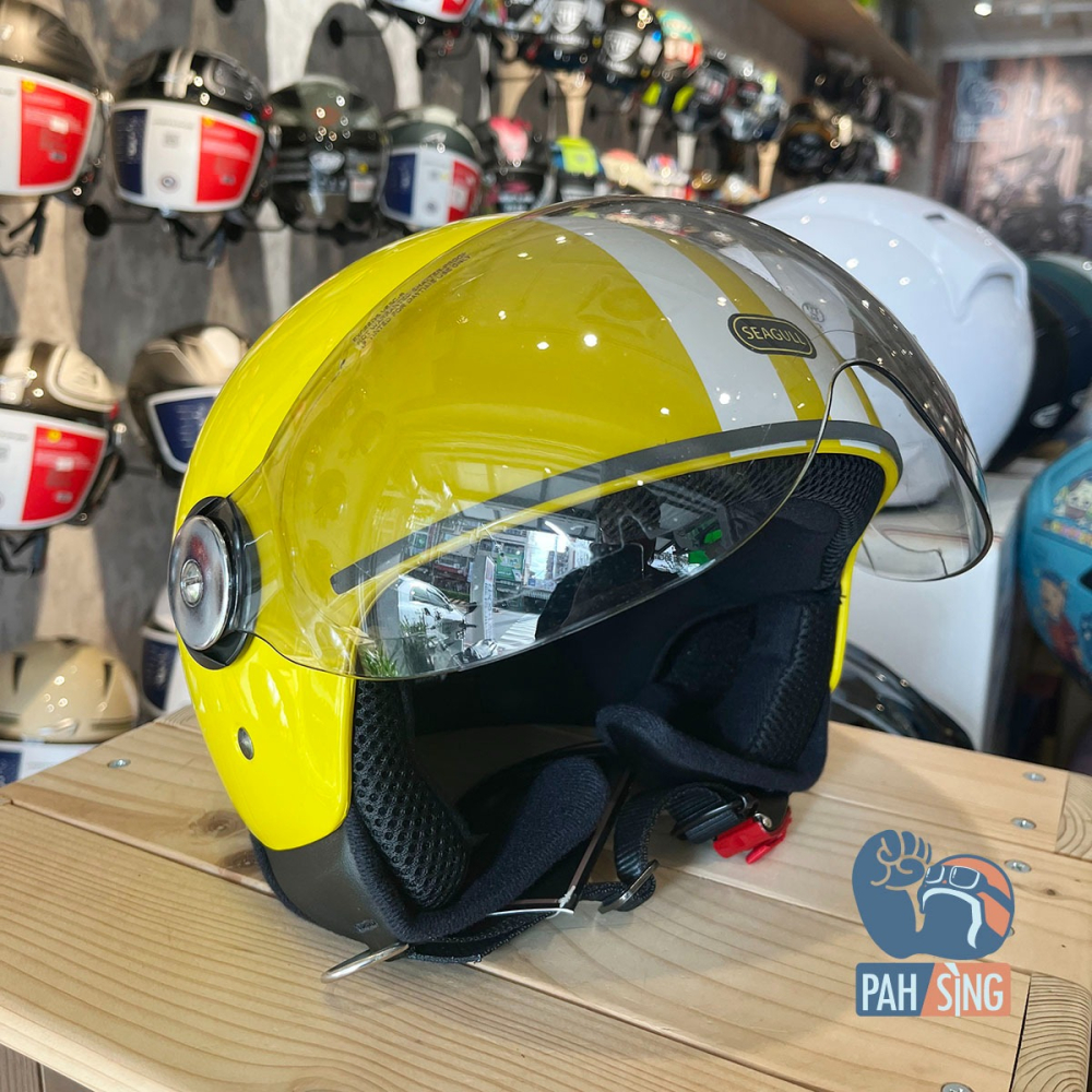 [嘉義安全帽] Penguin 海鳥 781 SEAGULL 復古素色飛行帽 GOGORO同款 黃白 亮面黃白線-細節圖7