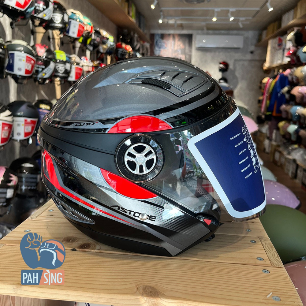[嘉義安全帽] Astone DJ10A OO30 鐵灰紅 內墨鏡 四分之三 安全帽-細節圖2