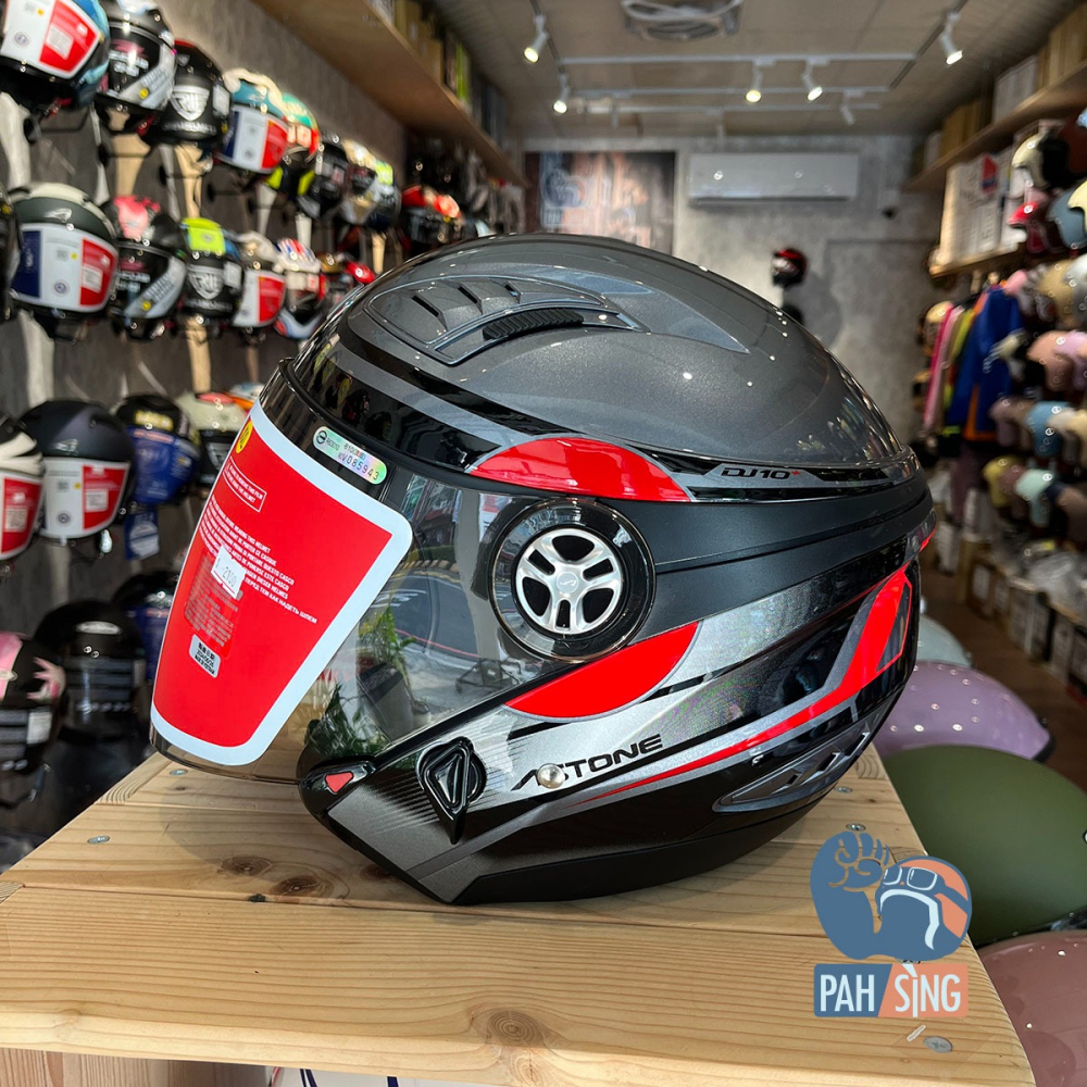 [嘉義安全帽] Astone DJ10A OO30 鐵灰紅 內墨鏡 四分之三 安全帽-細節圖3