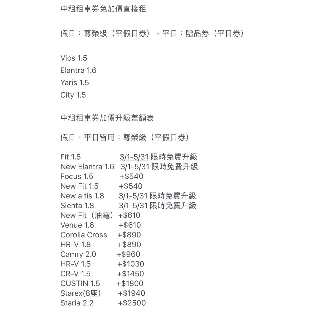 新莊可自取 中租租車 平日 假日 1.6L(含）以下皆可租 租車券 租車卷 免費租車券 中租貴賓租車券-細節圖2