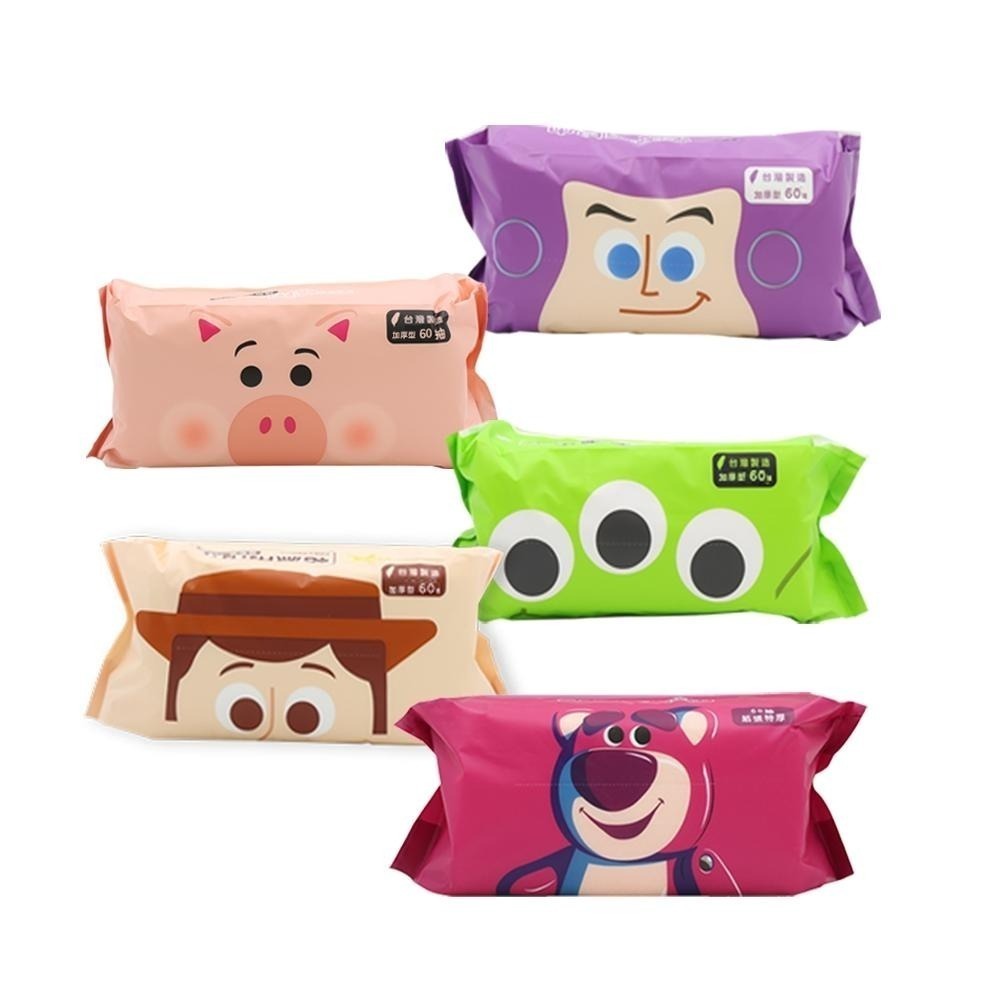 迪士尼 Disney 玩具總動員 乾濕兩用巾 60抽 洗臉巾 擦臉巾 巴斯光年 胡迪 三眼怪 火腿豬 熊抱哥【5ip8】-細節圖2