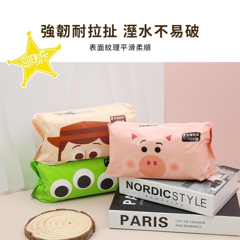 迪士尼 Disney 玩具總動員 乾濕兩用巾 100抽 洗臉巾 擦臉巾 巴斯光年 胡迪 三眼怪 火腿豬【5ip8】-細節圖6