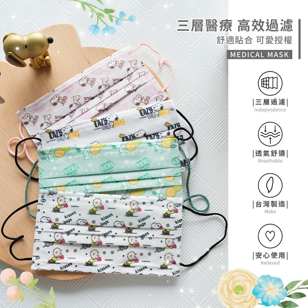 史努比 Snoopy 平面連續醫療口罩 醫用口罩 台灣製造 成人口罩 (10入/盒)【5ip8】浪漫愛心-細節圖6
