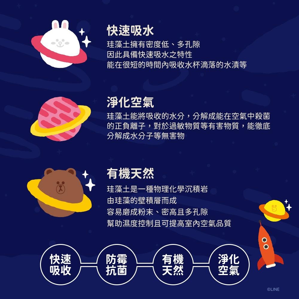 LINE FRIENDS 熊大外太空系列 軟式珪藻土吸水洗漱墊 硅藻土 瀝水 浴室收納 防潮 【5ip8】-細節圖5