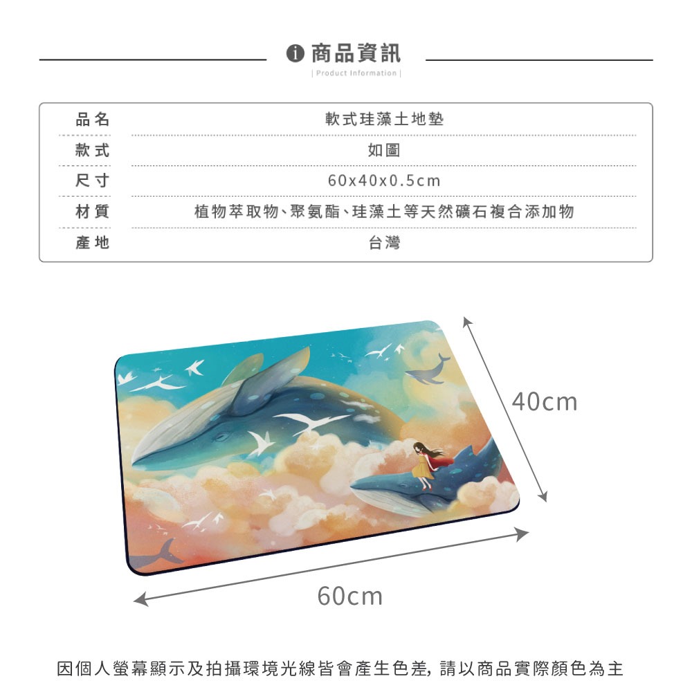 台灣製造 夢幻風軟式珪藻土地墊 60*40地墊 防潮 腳踏墊 硅藻土 吸水墊踏墊 吸水墊 【5ip8】FM4100-細節圖8