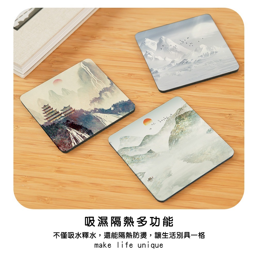 台灣製造 水墨軟式珪藻土吸水杯墊 10*10*0.5 防潮 硅藻土 防滑墊 隔熱墊【5ip8】FM4102-細節圖6