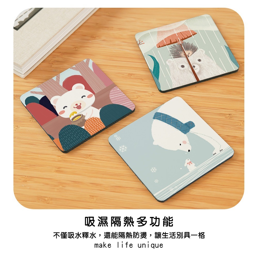 台灣製造熊熊軟式珪藻土吸水杯墊 10*10*0.5 防潮 硅藻土 防滑墊 隔熱墊【5ip8】FM4102-細節圖8