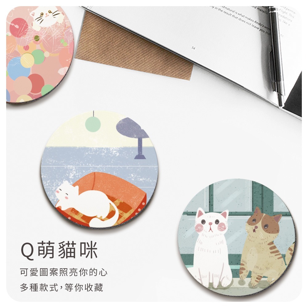 台灣製造 插畫貓咪軟式珪藻土吸水杯墊 10*10*0.5 防潮 硅藻土 防滑墊 隔熱墊【5ip8】FM4106-細節圖3