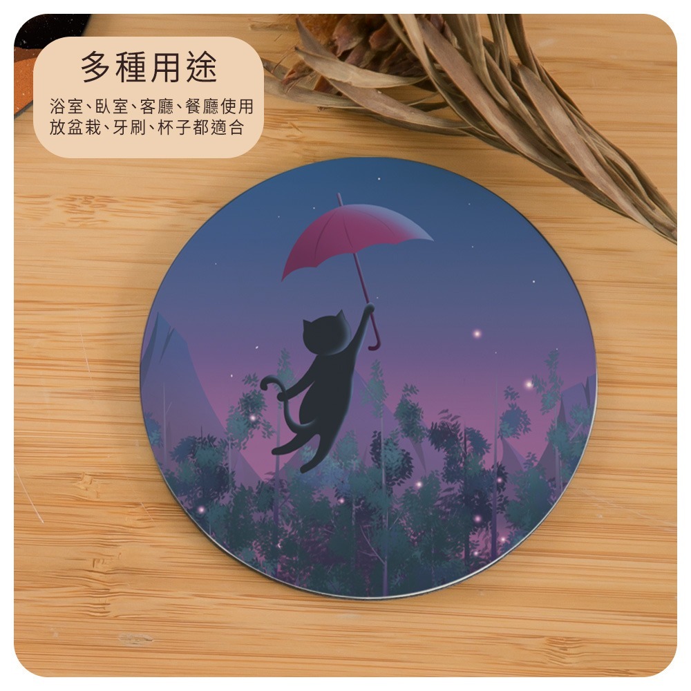 台灣製造 插畫貓咪軟式珪藻土吸水杯墊 10*10*0.5 防潮 硅藻土 防滑墊 隔熱墊【5ip8】FM4106-細節圖5