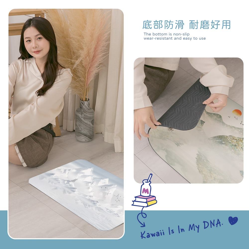 台灣製造 水墨軟式珪藻土地墊 60*40地墊 防潮 腳踏墊 硅藻土 吸水墊踏墊 吸水墊 【5ip8】FM4103-細節圖5
