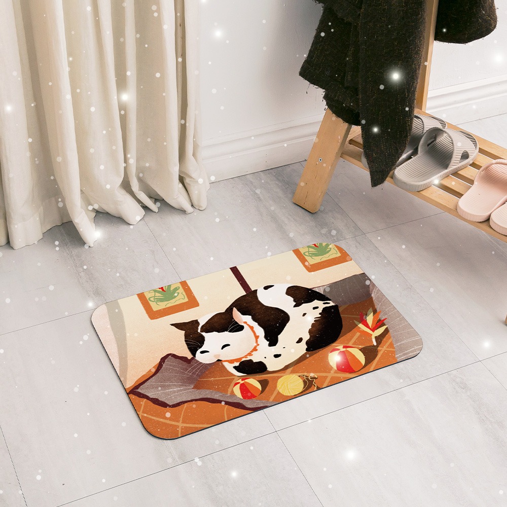 台灣製造 插畫貓咪軟式珪藻土地墊 60*40地墊 防潮 腳踏墊 硅藻土 吸水墊踏墊 吸水墊 【5ip8】FM4105-細節圖3