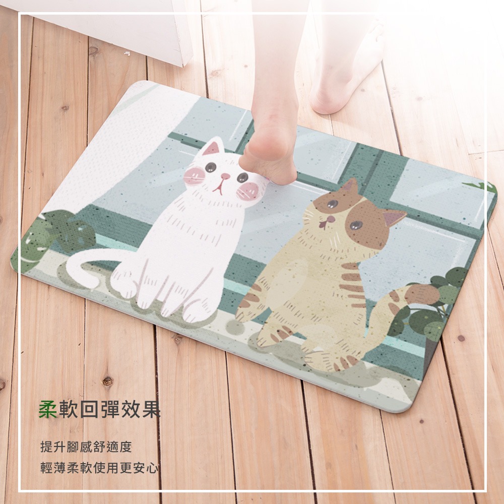 台灣製造 插畫貓咪軟式珪藻土地墊 60*40地墊 防潮 腳踏墊 硅藻土 吸水墊踏墊 吸水墊 【5ip8】FM4105-細節圖7