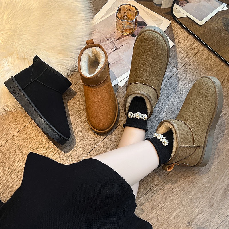 大尺碼雪靴［36-44］雪靴 雪地靴 厚底靴 棉靴 刷毛靴 加絨靴 加厚 保暖靴 短靴 踝靴 女靴-細節圖2