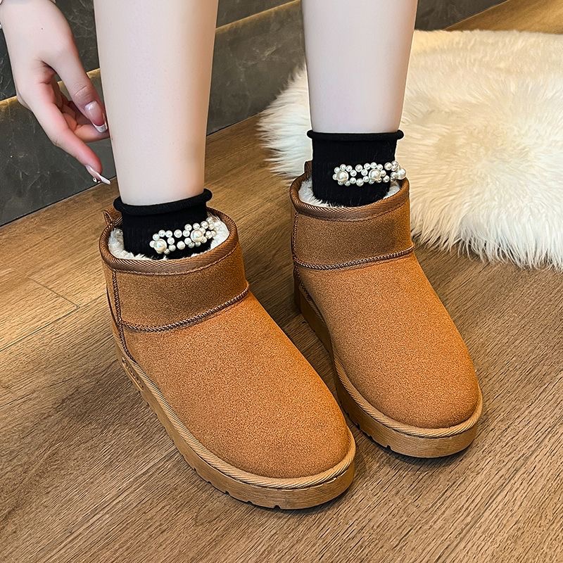 大尺碼雪靴［36-44］雪靴 雪地靴 厚底靴 棉靴 刷毛靴 加絨靴 加厚 保暖靴 短靴 踝靴 女靴-細節圖4