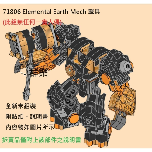 【群樂】LEGO 71806 拆賣 Elemental Earth Mech 載具
