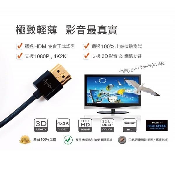 【Avier】Mini HDMI to HDMI 影音傳輸線 1.4 超薄極細版 1.8M-細節圖3