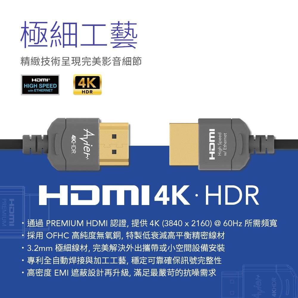 【Avier福利品】Fit! 極細．超高清 影音傳輸線 HDMI 1M-細節圖3