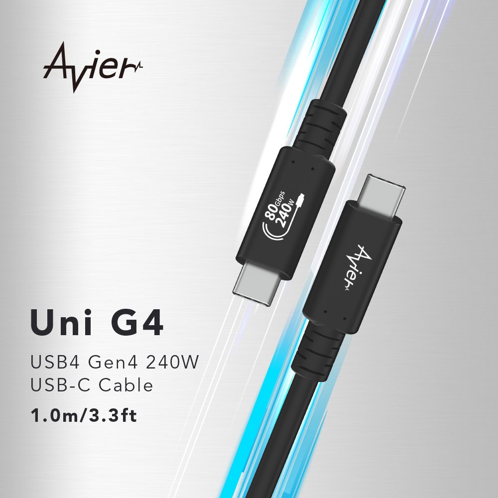 【Avier】Uni G4 USB4 Gen4 240W 80Gbps Type-C 高速資料傳輸充電線 1M-細節圖2