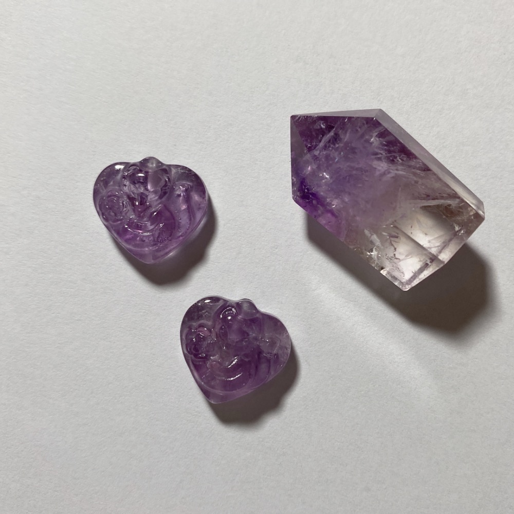 BKL薰衣草紫水晶愛心玫瑰狐狸雕刻｜直通孔-細節圖2