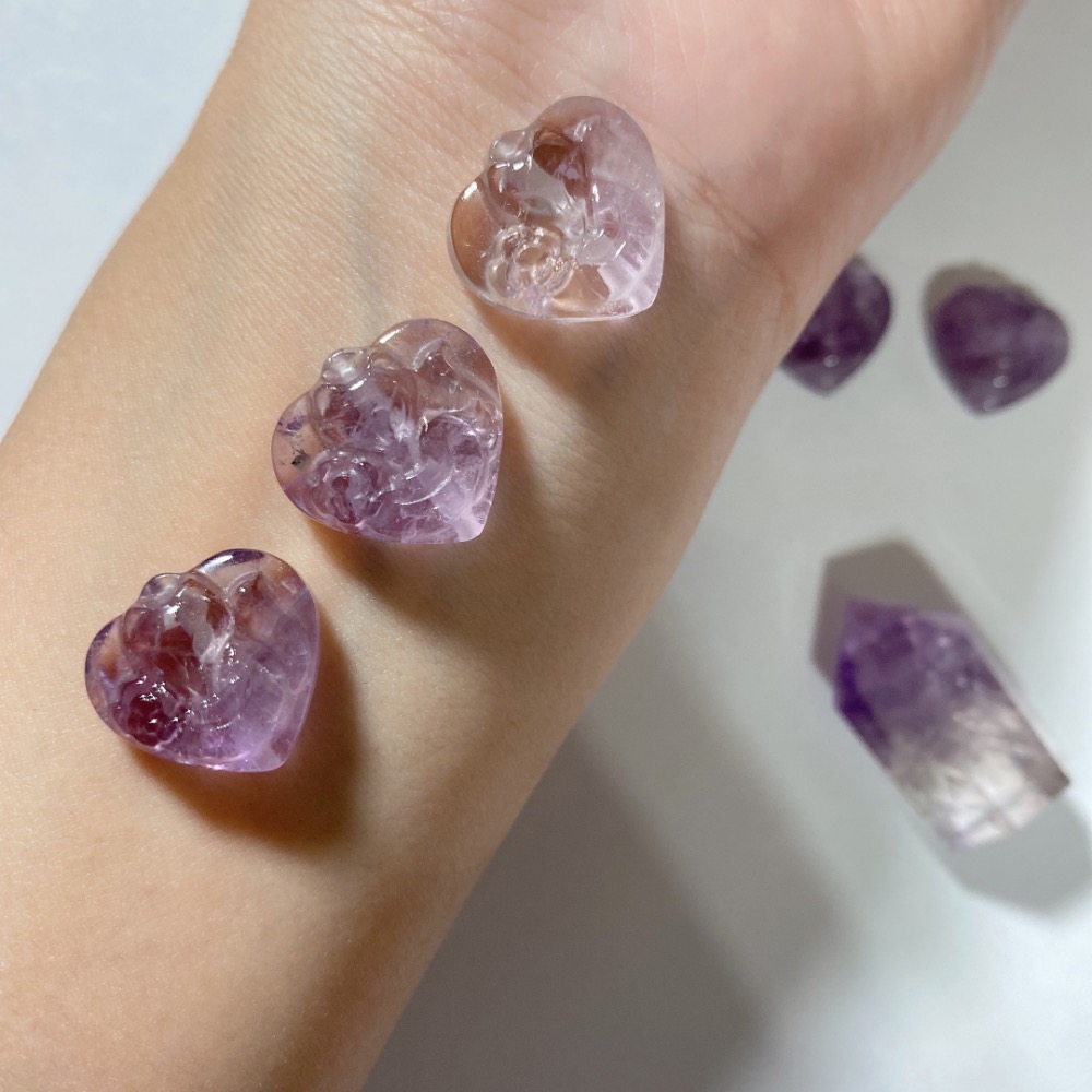 BKL薰衣草紫水晶愛心玫瑰狐狸雕刻｜直通孔-規格圖3