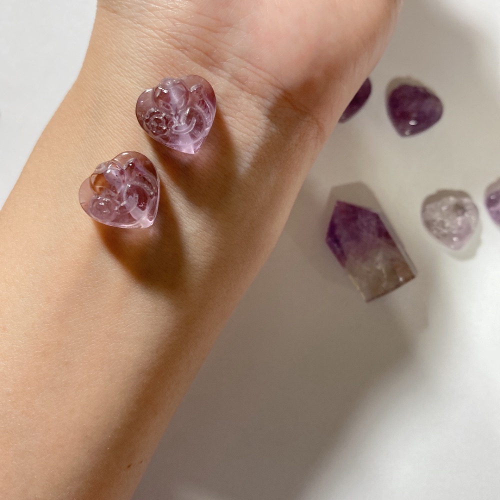 BKL薰衣草紫水晶愛心玫瑰狐狸雕刻｜直通孔-規格圖3