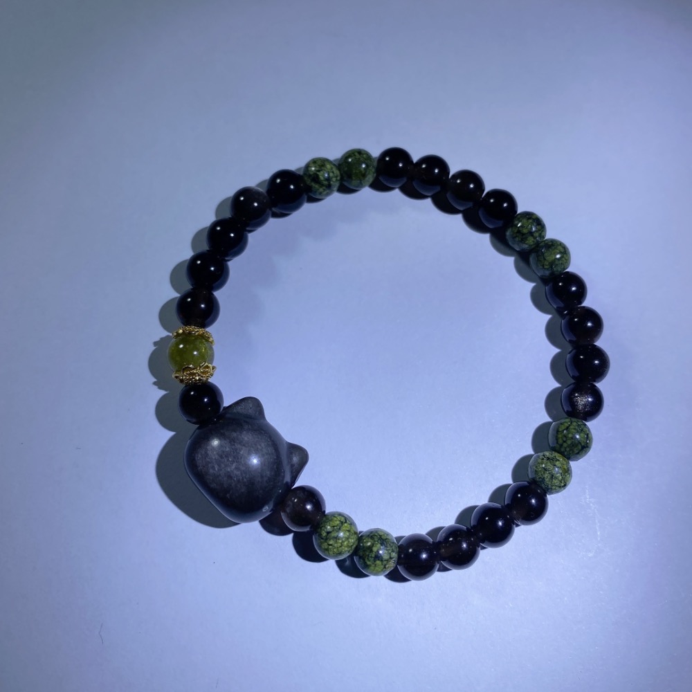 BKL立體貓頭銀曜石x藥王石x翠石榴石-細節圖2