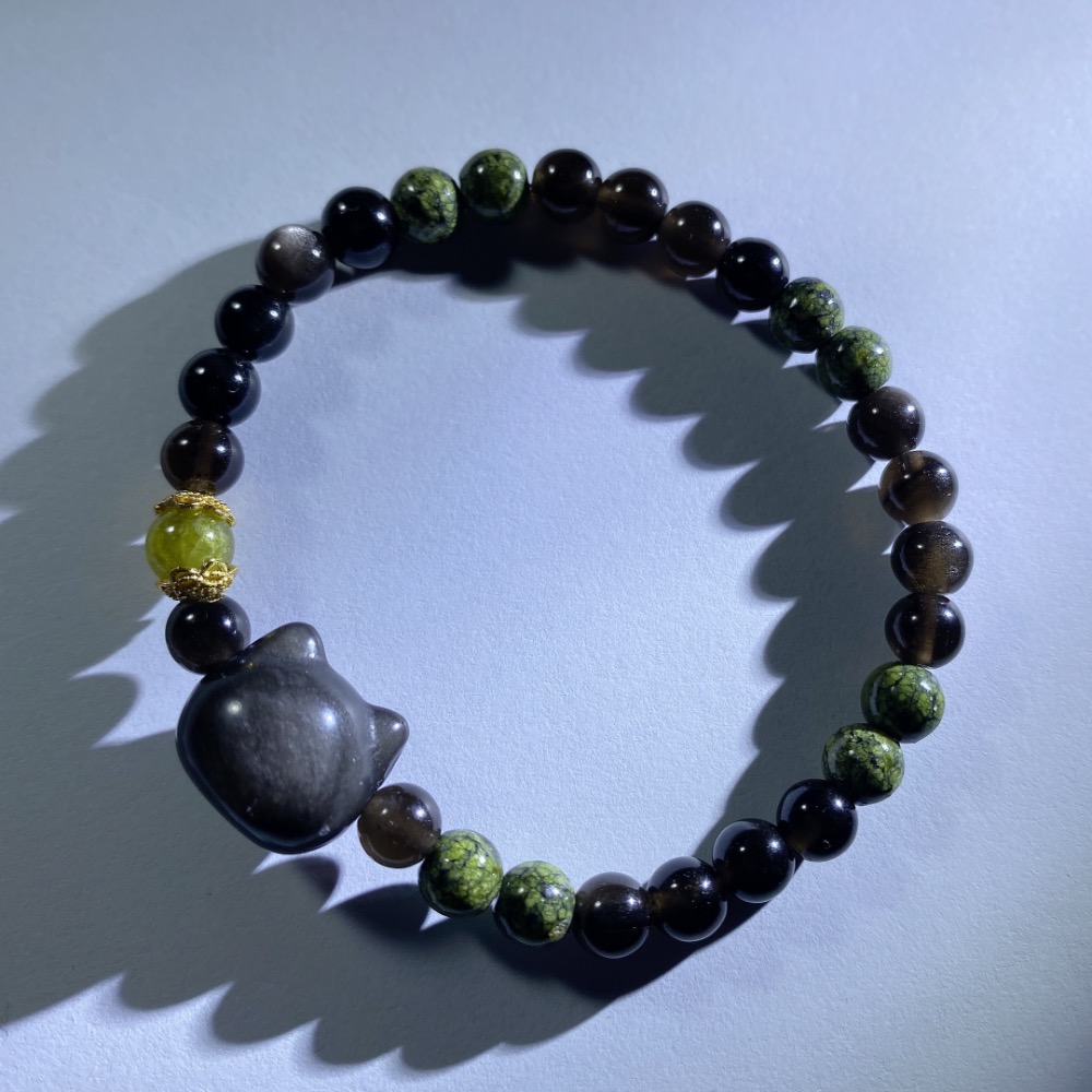 BKL立體貓頭銀曜石x藥王石x翠石榴石-細節圖3