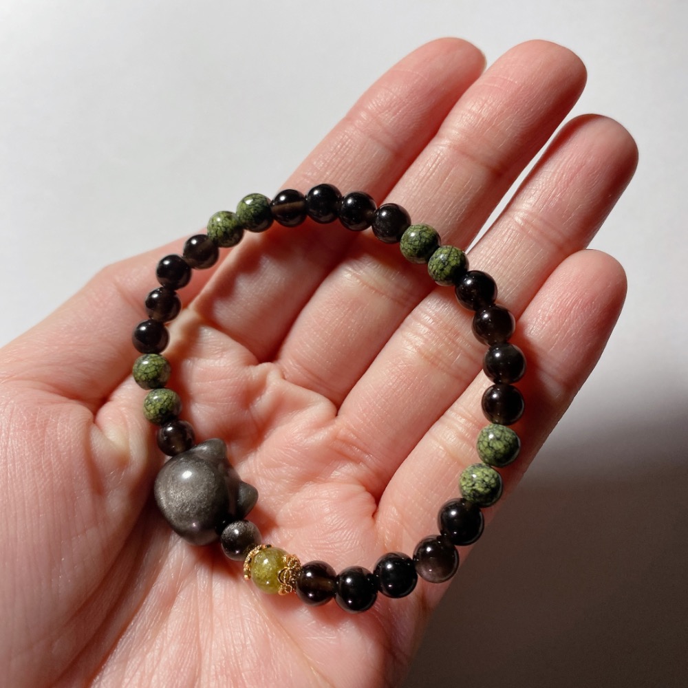 BKL立體貓頭銀曜石x藥王石x翠石榴石-細節圖4