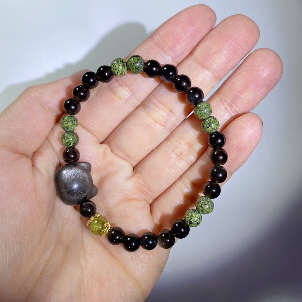 BKL立體貓頭銀曜石x藥王石x翠石榴石-細節圖5