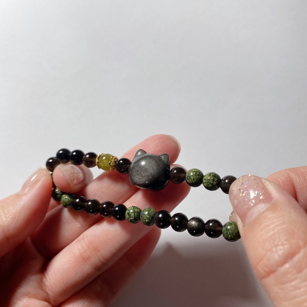 BKL立體貓頭銀曜石x藥王石x翠石榴石-細節圖6