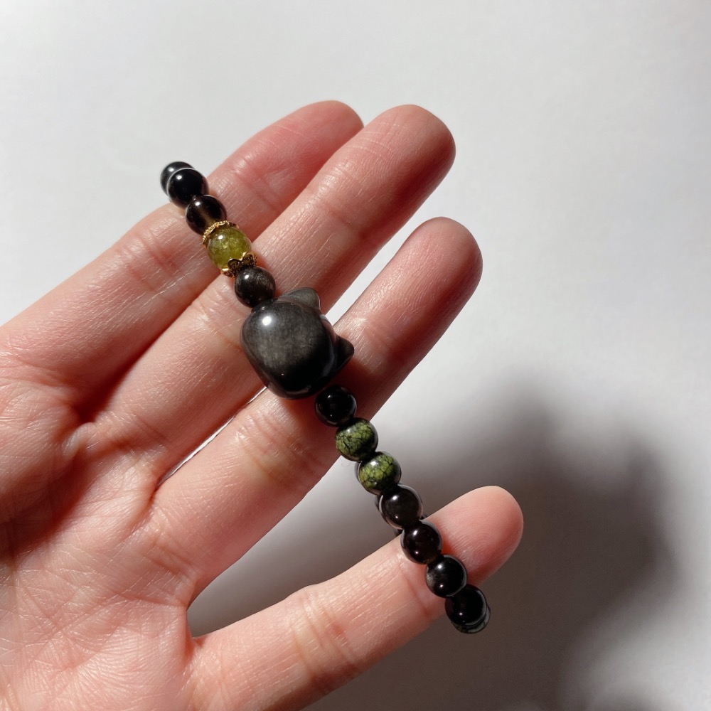 BKL立體貓頭銀曜石x藥王石x翠石榴石-細節圖7