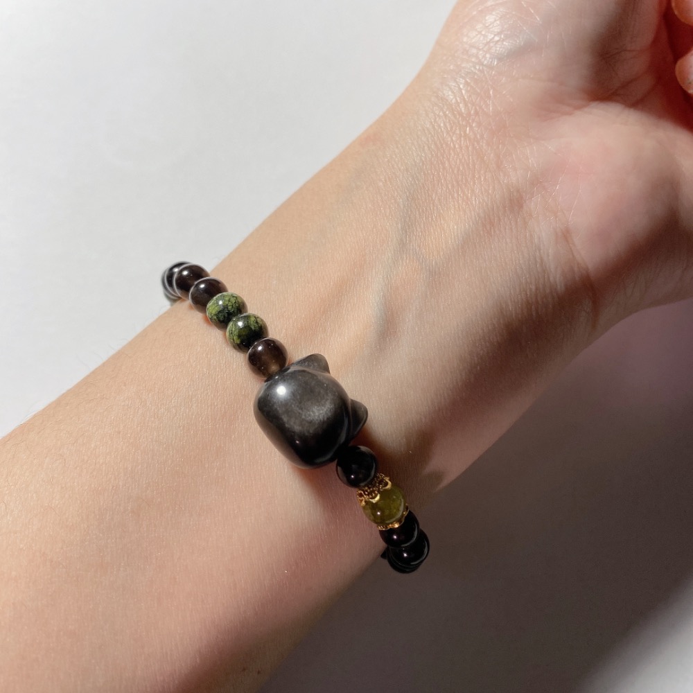 BKL立體貓頭銀曜石x藥王石x翠石榴石-細節圖9