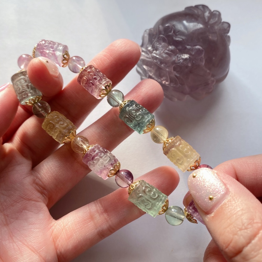 BKL精雕糖果螢石迴紋桶珠手串-細節圖6