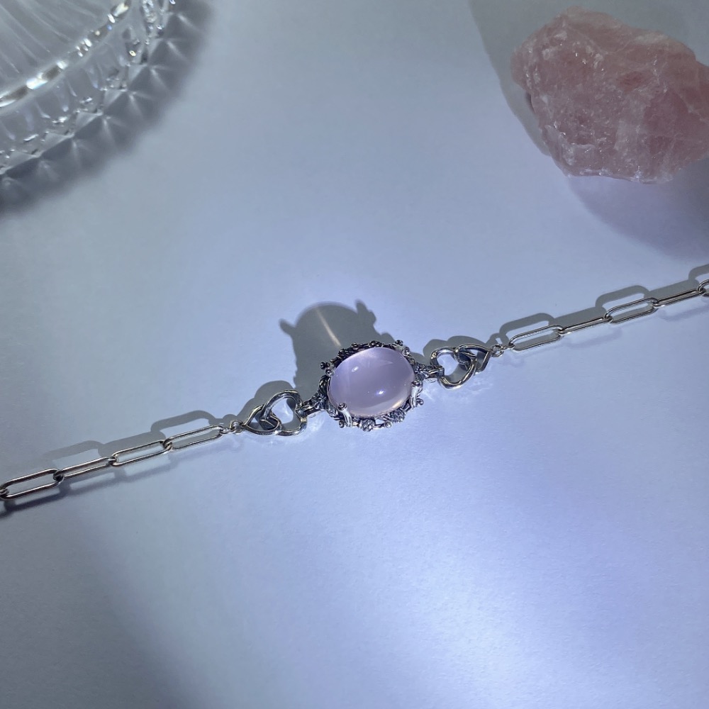 BKL全淨體果凍體粉晶復古氧化銀愛心托｜手鏈-細節圖3
