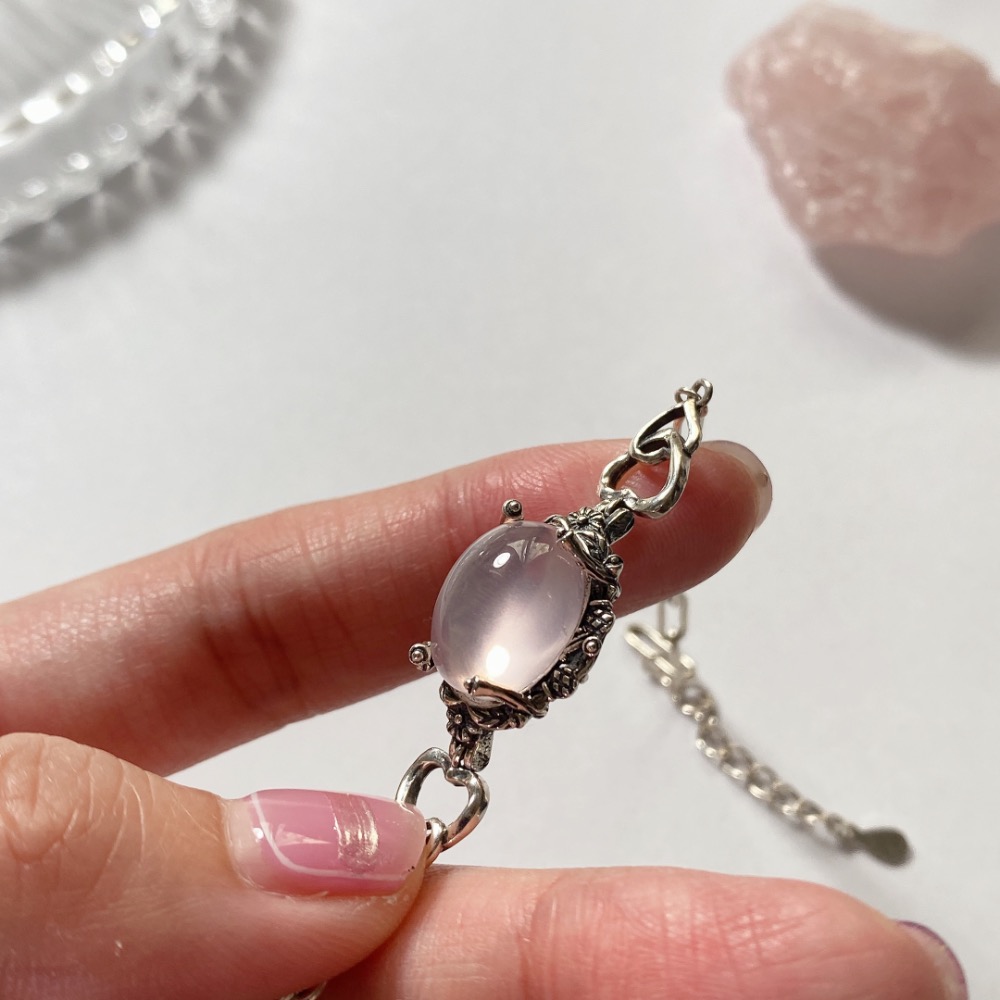 BKL全淨體果凍體粉晶復古氧化銀愛心托｜手鏈-細節圖4