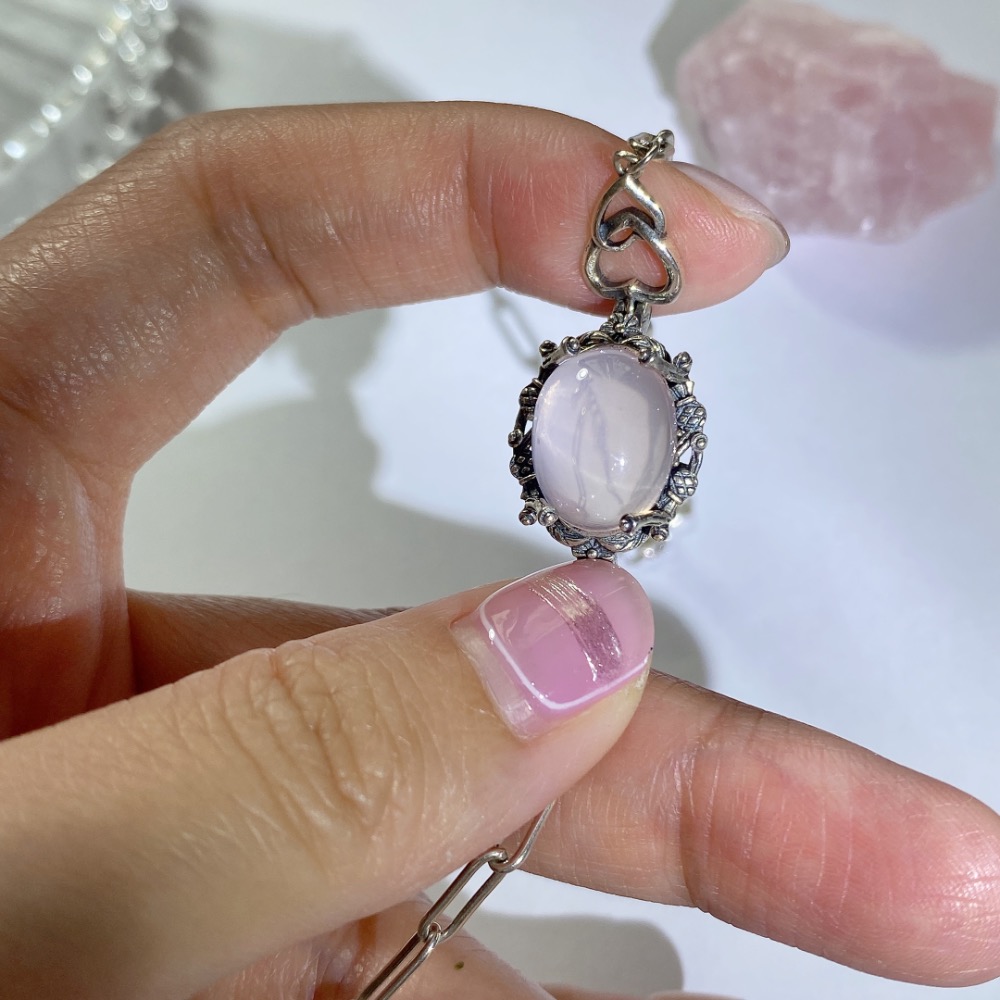 BKL全淨體果凍體粉晶復古氧化銀愛心托｜手鏈-細節圖5