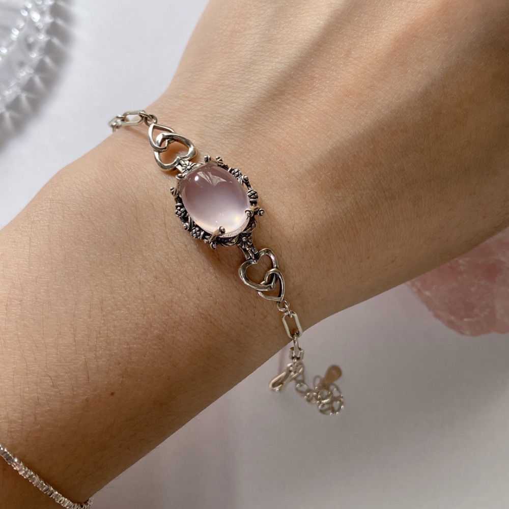 BKL全淨體果凍體粉晶復古氧化銀愛心托｜手鏈-細節圖6