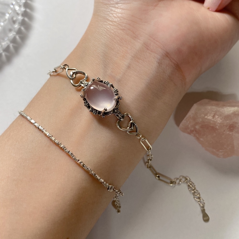 BKL全淨體果凍體粉晶復古氧化銀愛心托｜手鏈-細節圖7