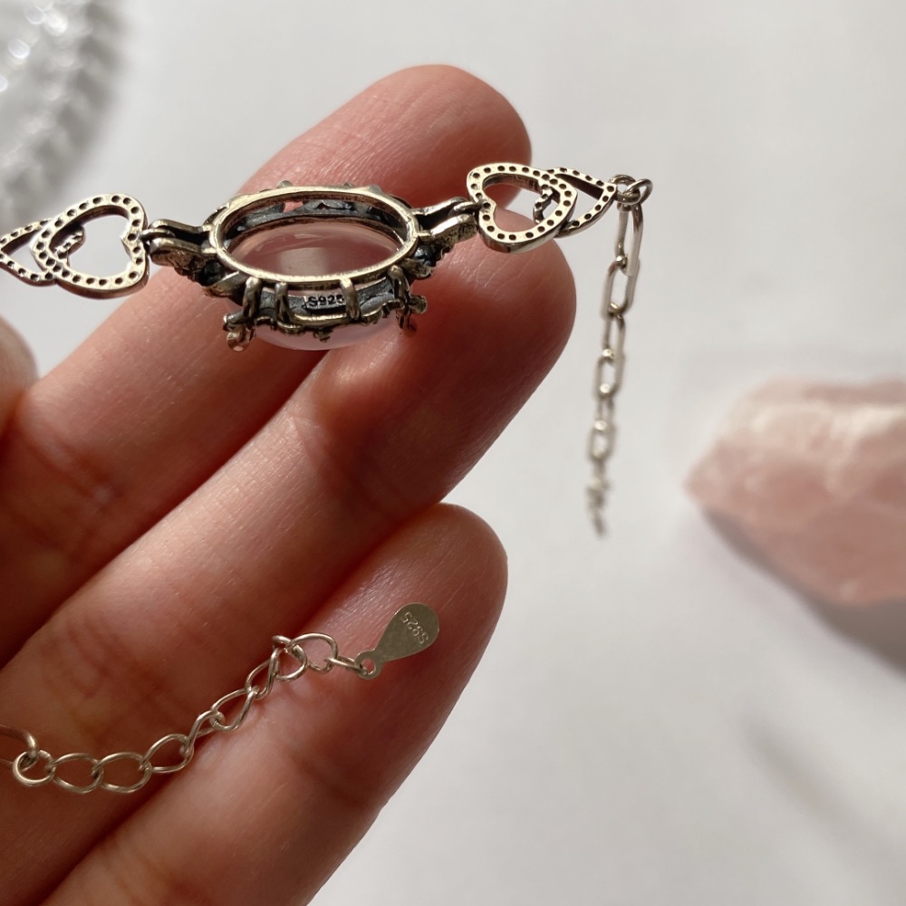 BKL全淨體果凍體粉晶復古氧化銀愛心托｜手鏈-細節圖8