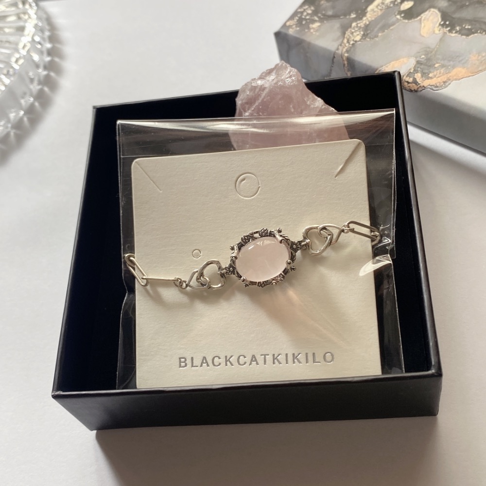 BKL全淨體果凍體粉晶復古氧化銀愛心托｜手鏈-細節圖9