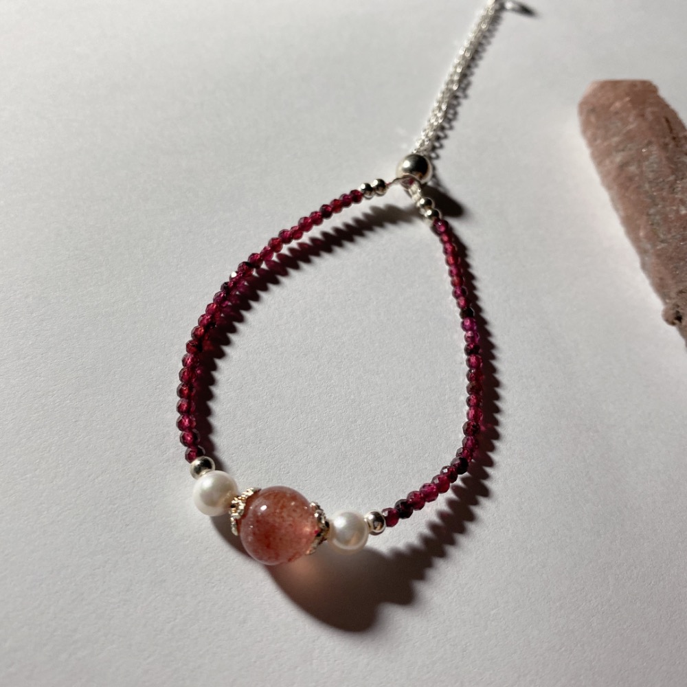 BKL草莓晶x鑽切紫牙烏石榴石鈦鋼手鏈-細節圖2