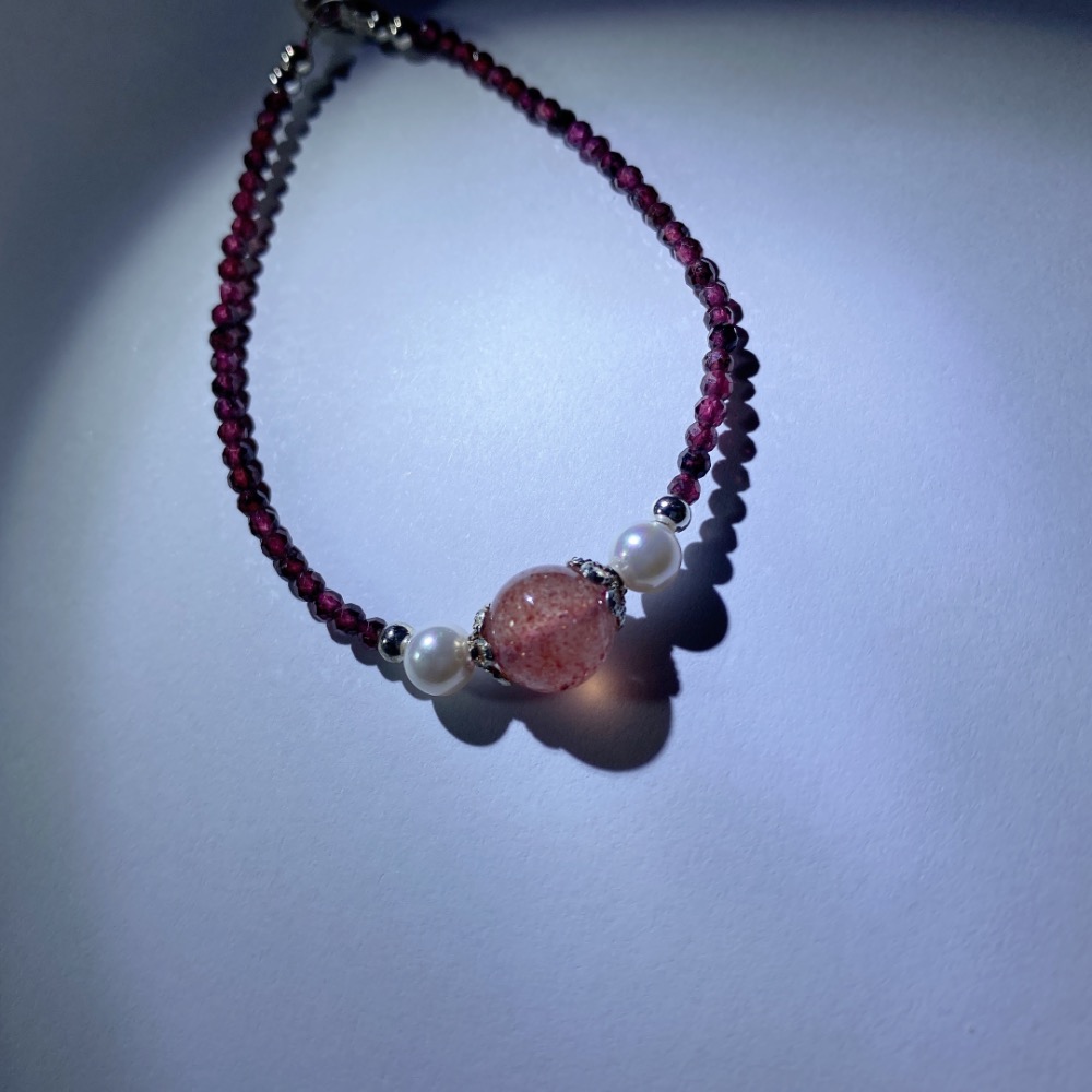 BKL草莓晶x鑽切紫牙烏石榴石鈦鋼手鏈-細節圖3