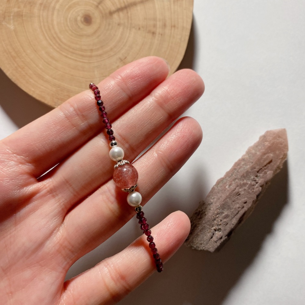 BKL草莓晶x鑽切紫牙烏石榴石鈦鋼手鏈-細節圖4