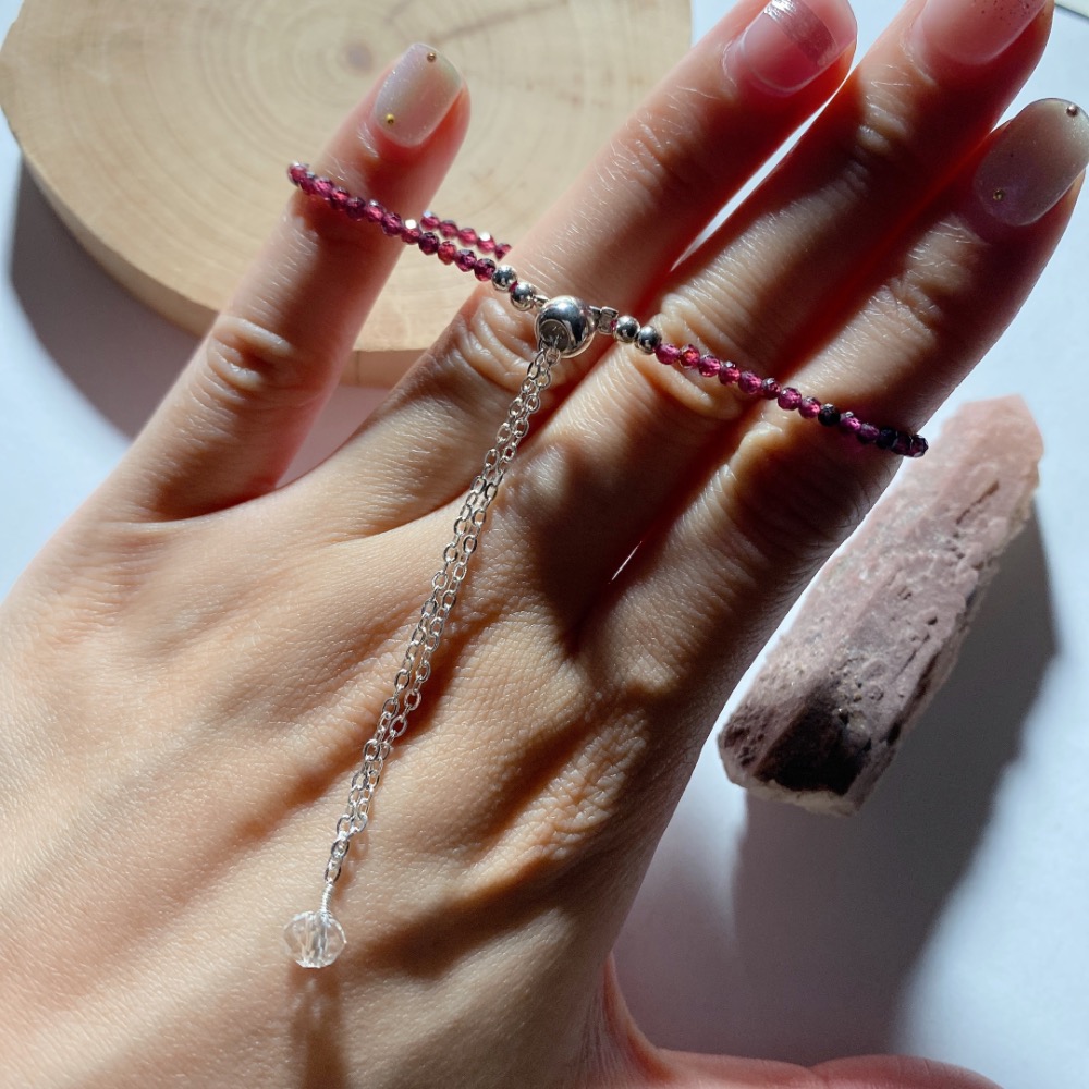 BKL草莓晶x鑽切紫牙烏石榴石鈦鋼手鏈-細節圖5